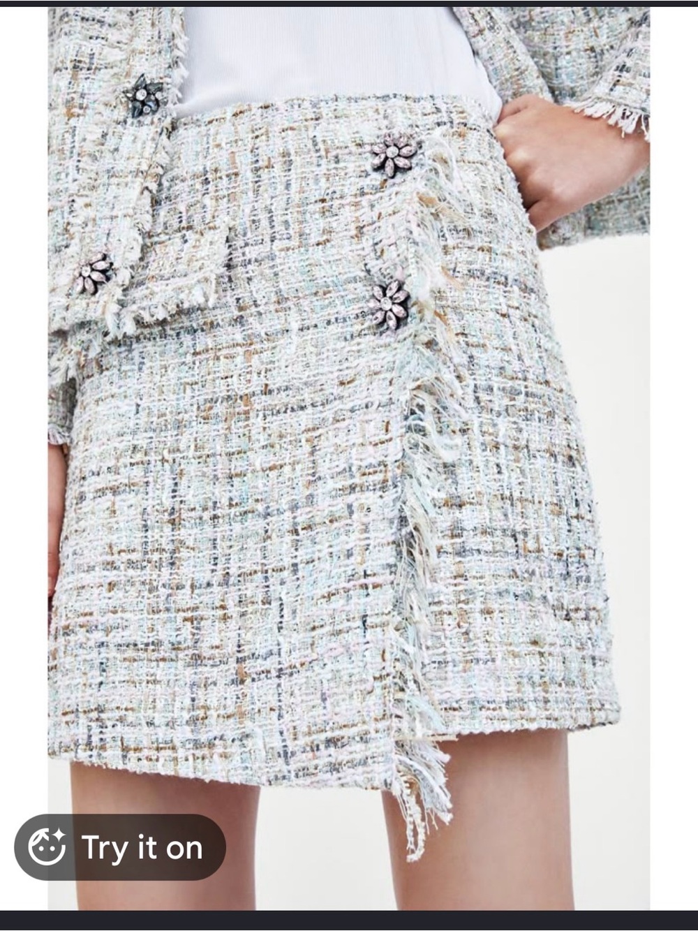Zara Cream Tweed Mini Skirt with Pastel Threading